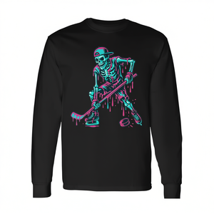T-shirt à manches longues pour jeunes Skeleton Hockey Drip, design effet goutte de crème glacée - Product Image 2