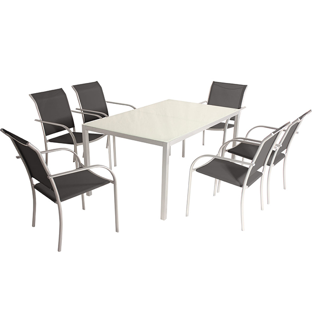 7PCS Outdoor Sling Stack Chair and Glass Table Dining Set