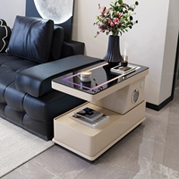 Table d'appoint intelligente moderne avec chargeur sans fil, haut-parleur Bluetooth, lumière LED, table basse mobile, chariot de canapé en bois massif