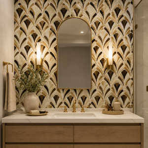 Mosaïque de verre teinté découpée à la main de style <span class=keywords><strong>Art</strong></span> déco de luxe, <span class=keywords><strong>motif</strong></span> plume en forme d'éventail, pour crédence de cuisine et décoration murale de salle de bain - Product Image 3
