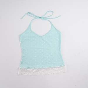 Street Hot Girl Lace <b>Patchwork</b> Halter Layering Cami <b>Top</b> Slim Fit Flattering Open Back Allover Polka Dot Tie Back Vest - Product Image 6