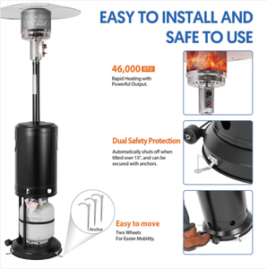 Chauffage au propane portable d'extérieur 46000 BTU, chauffage rapide, anti-basculement, arrêt automatique de la flamme, facile à déplacer pour patio, jardin et événements - Product Image 3