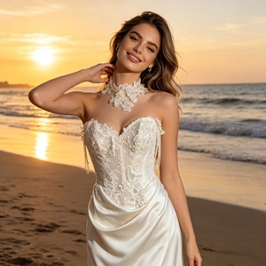 Abito da <span class=keywords><strong>Sposa</strong></span> <span class=keywords><strong>Vintage</strong></span> Francese in Pizzo Leggero, Abito da Sera di Alta Gamma per Spose, in Raso Trasparente con Coda a Sirena - Product Image 6