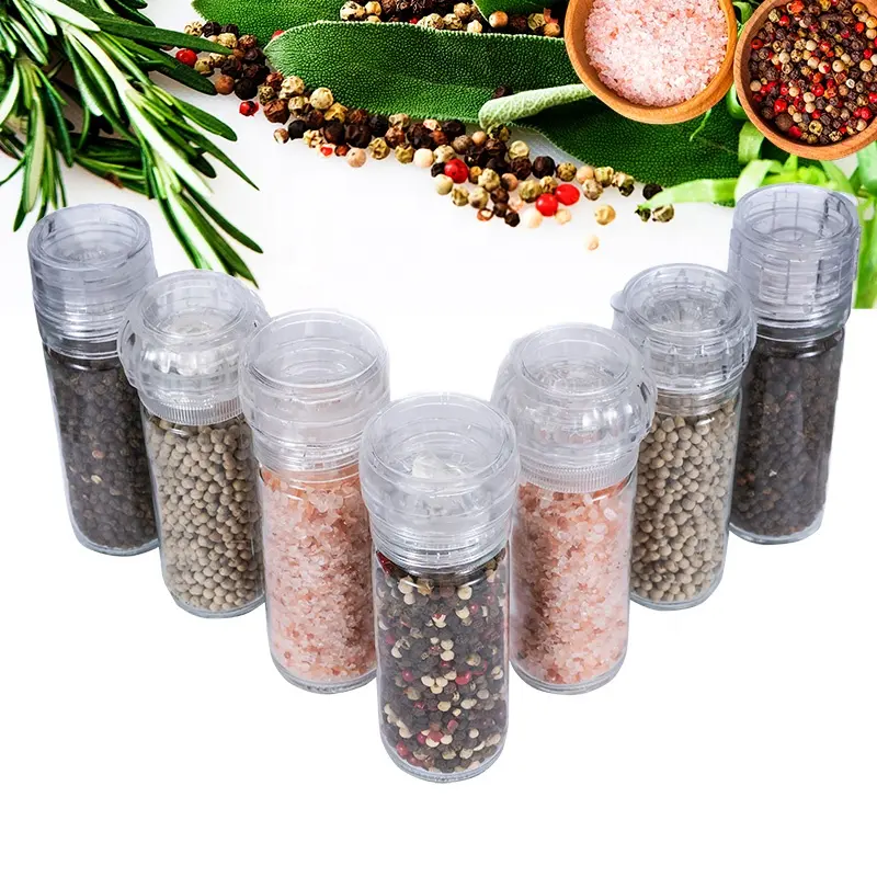 Custom Label 100ml Glass Spice Seasoning Bottles Manual Pink Salt Mill And Black Pepper Grinder With Plastic Lid