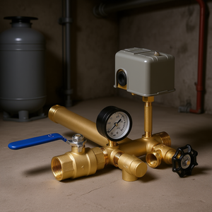 Kit de raccord en T pour réservoir sous pression, 1 pouce, en laiton, avec interrupteur 40-60 PSI, vanne à opercule et manomètre pour système d'eau - Product Image 2