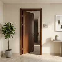 Ensemble de portes intérieures de placard de chambre en bois massif, style chinois, avec lignes en laiton gaufrées, finition Noyer foncé
