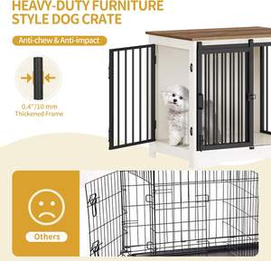 Blanc marron 69 cm Double porte en bois chien caisse meubles intérieur chenil fin Table d'appoint Anti-mâcher Anti-évasion plateau en plastique chats - Product Image 4