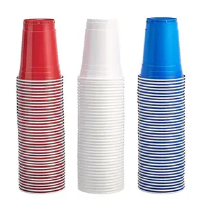 Benutzer definierte 18 Unzen Einweg Party Plastik becher Rot Weiß Blau Bier Trinkbecher