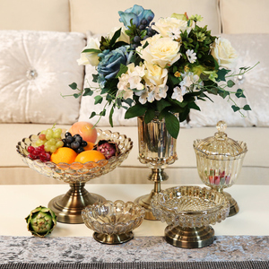 Bol à fruits en verre, style européen, plateau sur piédestal de luxe pour salon, table à manger, ornement décoratif - Product Image 3