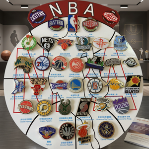 Badge de basket-ball tendance en émail métallique, souvenir et accessoire pour équipes : Laker, Warrior, Buck, Nets, Clippers - Product Image 1