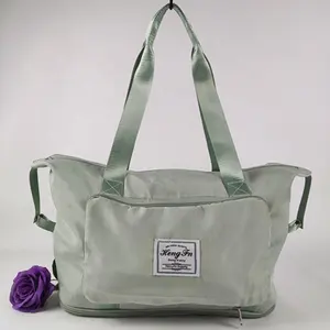 定制超大手提袋聚酯可折叠旅行包防水健身房运动旅行绿色女式行李包