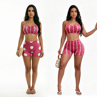 Ensemble 2 pièces à pois pour femmes, haut court sexy à bretelles et mini-short, tenue de plage d'été, grande taille