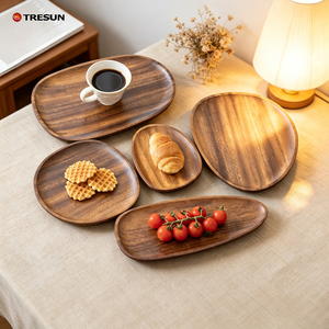 Creative Sustainable Durable Polished Walnut Solid Wood Irregular Shape <b>Camping</b> Multi-Purpose Tray & Plate Dish Set - Product Image 4