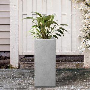 Pot de plante rectangulaire haut et moderne en béton vieilli pour l'intérieur et l'extérieur, pour la maison, le patio, le jardin, avec bonsaï - Product Image 5