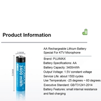 PUJIMAX 3400mWh 8PCS Baterai Lithium Ion AA 4 Slot Pengisi Daya Baterai LCD Pintar untuk Baterai Isi Ulang Li-ion AA/AAA 1.5V