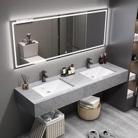 Meuble de salle de bain moderne en pierre frittée brillante avec double vasque intégrée de 1200 mm en dalle de marbre de luxe pour hôtels