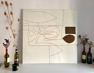 Beyaz Kare Çerçeveli Duvar Sanatı Soyut 3D Dokulu El Yapımı Yağlıboya Oturma Odası Dekoru Geometrik Çizgiler Dekoratif Tablolar - Product Image 3