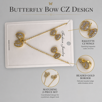 Ensemble collier et boucles d'oreilles classiques avec pendentif papillon en zircon |   Bijoux en cuivre 2 pièces