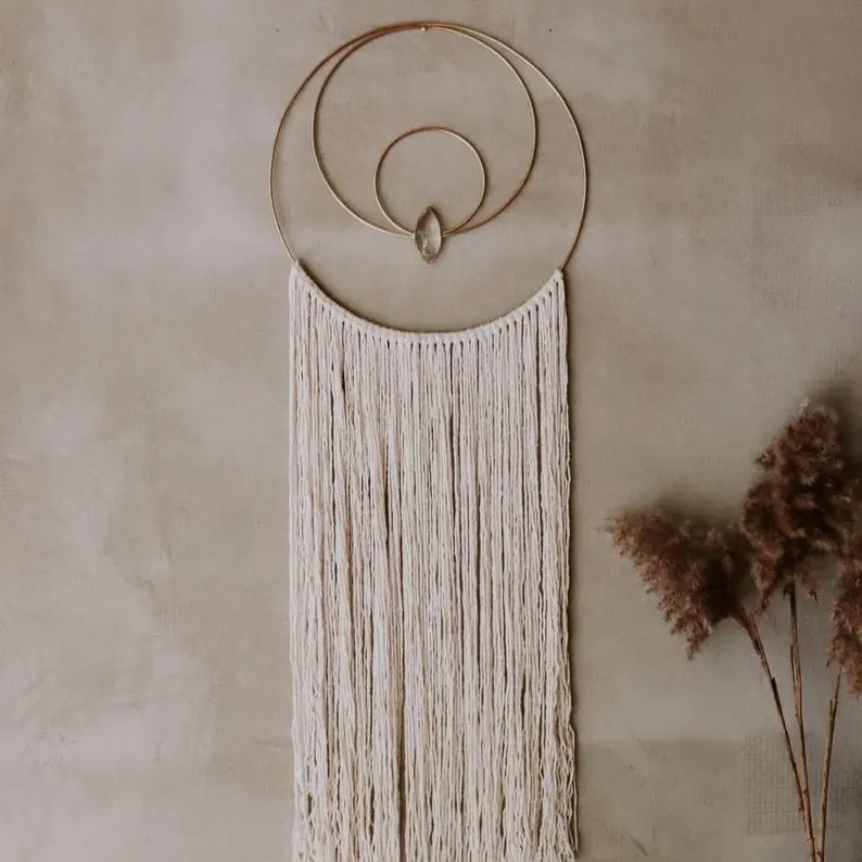 White Macrame Lucky Eye Eco Brass Wall Hanging for Home Decor and Luxury Living Glass Eye 2021 2022 Latest Trending Home Fashion
