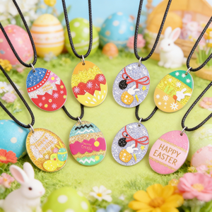 Collane con Ciondolo a Forma di Uovo e Coniglietto Colorati per Decorazioni Pasquali, Regalo per Feste di Pasqua, Collana Pasquale in Acrilico Colorato - Product Image 1