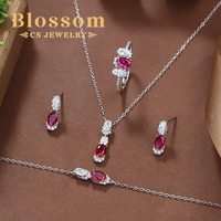Blossom CS Jewelry Wholesale, collier en argent sterling 925 avec zircone ovale rouge, ensemble de bijoux pour femmes, collier pour tous les jours