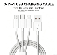 Câble de charge rapide 120W 3 en 1, cordon de charge USB tressé Macaron pour appareils iOS et Android