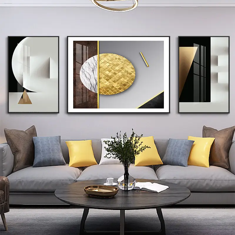 لوحة جدارية زخرفية ذهبية سوداء بألوان بيضاء ثلاثية الألوان للديكور المنزلي والفندق