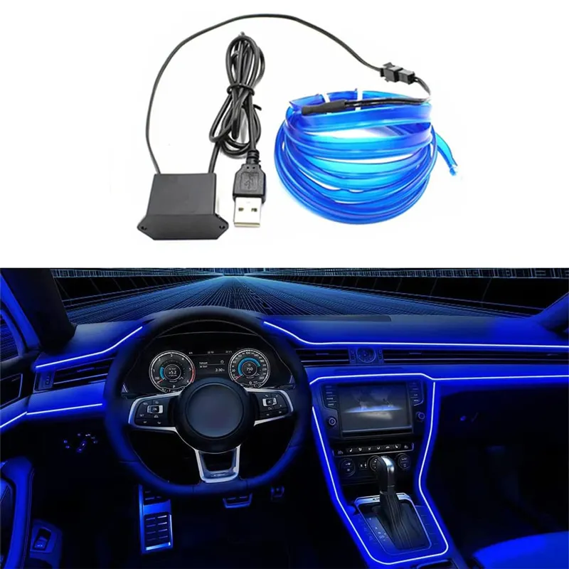 Lumière d'ambiance de voiture de 5M, ligne de lampe d'ambiance rvb néon bande extérieure lumières d'ambiance de voiture