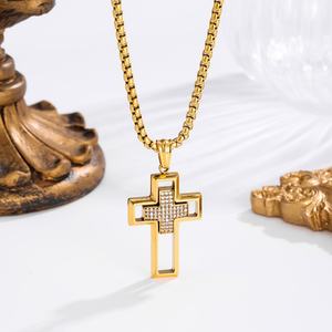 Mens Stainless Steel Gold <b>Cross</b> Pendant Necklace Iced Out Religious Hip Hop Fashion Jewelry Custom Design - Product Image 6