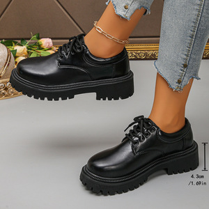 Zapatos de cuero pequeños de estilo británico con cordones para mujer, nuevos de otoño, con plataforma de suela gruesa, punta redonda y caña baja, tallas grandes - Product Image 2