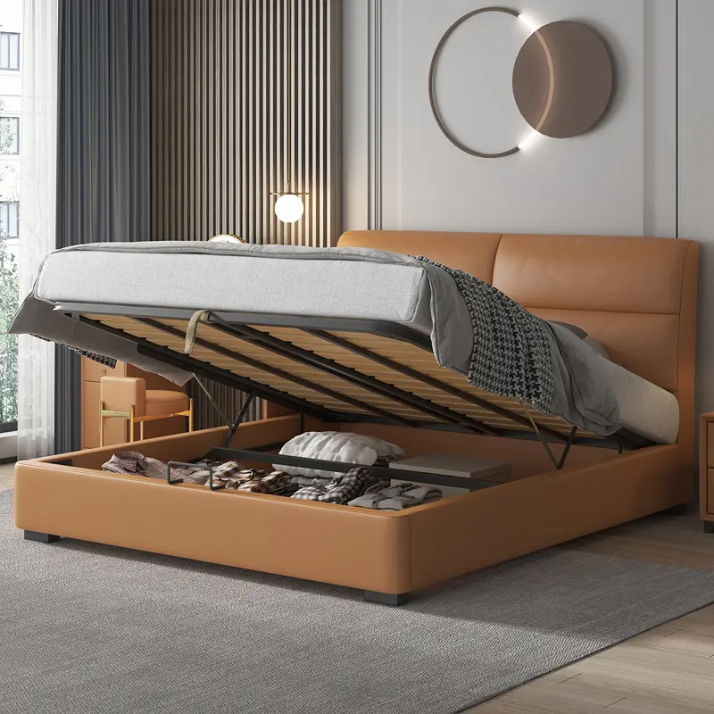 OKF grosir furnitur kamar tidur rumah bergaya sederhana tempat tidur Italia kelas atas ukuran king bingkai tempat tidur ratu dengan penyimpanan