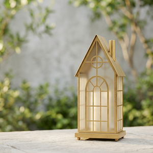 Latest Trending Style <b>Gold</b> Metal House Shape Candle Holder <b>Lantern</b> for Christmas Home Decorations - Product Image 5