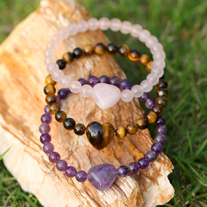 Natural Tiger's Eye and <b>Amethyst</b> Heart-Shaped Bead <b>Bracelet</b> Wholesale Energy <b>Bracelet</b> Jewelry - Product Image 5