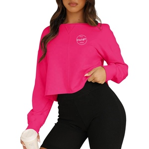 Oem all'ingrosso Logo personalizzato oversize morbido <span class=keywords><strong>Beige</strong></span> Tshirt a manica lunga a manica lunga Tee a tracolla da donna a manica lunga <span class=keywords><strong>Top</strong></span> corto da donna - Product Image 5