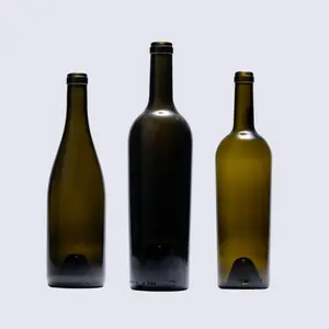 Botella de vino ámbar vacía personalizada transparente 500ml 750ml 1000ml botellas de vino de vidrio esmerilado Color verde 375ML botellas de vino de vidrio Burdeos