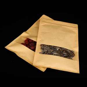 Petits sacs de rangement plats en papier kraft brun à trois soudures latérales, refermables à chaud avec fermeture éclair et fenêtre transparente, pour snacks, bonbons, aliments et thé - Product Image 3