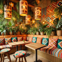 Ensemble de tables et de chaises de restaurant en bois PU, design personnalisé de style tropical, durable, frais et confortable, pour usage commercial