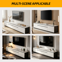 Meuble TV mural de luxe de style Mid-Century Modern, meuble TV moderne de luxe avec plateau en pierre brillant, meuble TV au sol