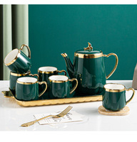 8 tasses à café en céramique, glaçure colorée, bordure dorée de luxe, théière en porcelaine, tasse à café en céramique, tasse à thé avec plateau