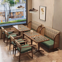 Ensemble table et chaises de salle à manger vintage en bois massif, style ferme traditionnel à carreaux, pour restaurant, café, salle de loisirs et salle de jeux