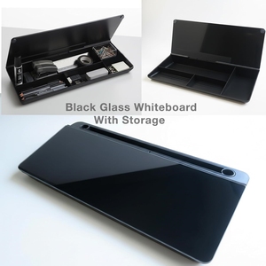 Pizarra Blanca de Vidrio Negro para <span class=keywords><strong>Escritorio</strong></span>, Moderna Pizarra de Borrado en Seco con Cajón de Almacenamiento para Notas y Organización - Product Image 2