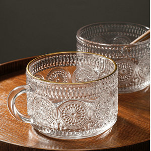 Vasos de café helado vintage de 15 <span class=keywords><strong>oz</strong></span>, tazas de vidrio en relieve transparente, tazas de vidrio con asas para fiestas de picnic - Product Image 2