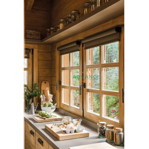 Design moderno modelli francesi dimensioni solido arco in legno Teak legno finestre a battente rivestite in legno di alluminio - Product Image 2