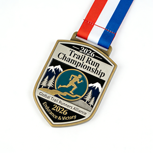 Medalla Deportiva <span class=keywords><strong>de</strong></span> Metal con Relieve 3D en Aleación <span class=keywords><strong>de</strong></span> Zinc, Personalizada OEM ODM 2026, para Trail Running, con Esmalte, Grabado <span class=keywords><strong>de</strong></span> Nombre y Logotipo, Regalo - Product Image 2
