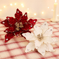 Fleurs artificielles de Noël, ornements floraux pour sapin de Noël, décorations festives de vacances, accessoires de tête de fleur en strass