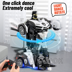 2.4G Một Nút Biến Dạng Điều Khiển Từ Xa Xe 360 Độ Xoay Trôi Biến Đổi Robot <span class=keywords><strong>RC</strong></span> Xe Cảnh Sát - Product Image 3