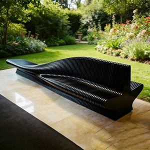 Chaise longue de jardin en bois rainuré Y504, mobilier d'art rayé moderne, siège de loisirs pour salle d'attente VIP d'aéroport - Product Image 2