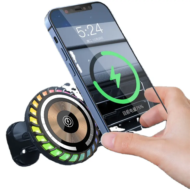 15w Magnetic Wireless Auto Schnell ladegerät 360 Handy-Ladegerät Halter mit bunten LED für Iphone14 Huawei Samsung drehen