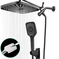 Ensemble de douche simple de style américain noir mat, pomme de douche à main pressurisée à 3 fonctions, économiseur d'eau, arroseur de 12 pouces
