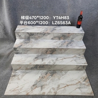 Carreaux de porcelaine polis pour marches d'escalier 600x600 470x1200mm, aspect marbre brillant, avec rainures antidérapantes, usine de Foshan